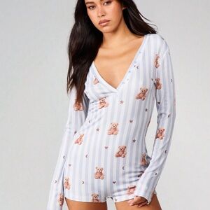 Missguided+ Blue Teddy Bear Print Pajama Romper